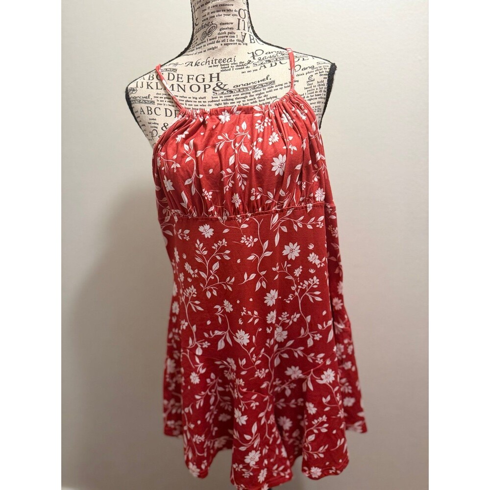 EKOUAER Cottagecore Boho Hippie Halter Neck Sleep Dress Red Floral